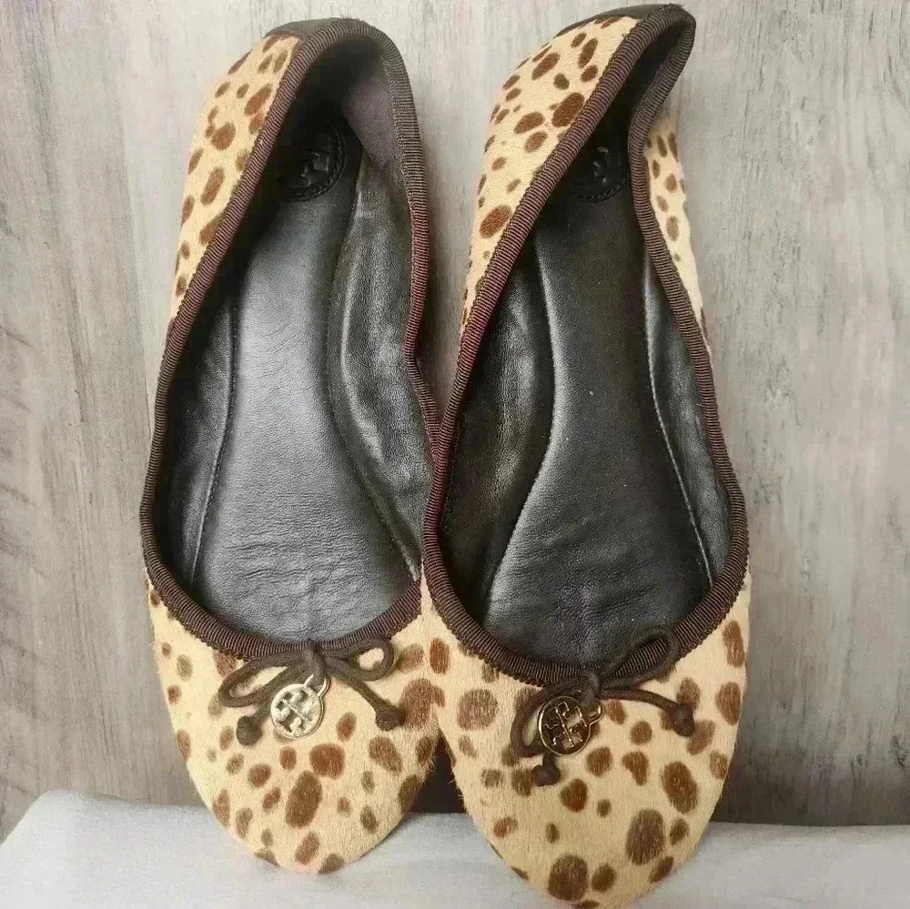 Tory Burch Cheetah Printed Balerina Pump Flats Size 7.5 M Women's